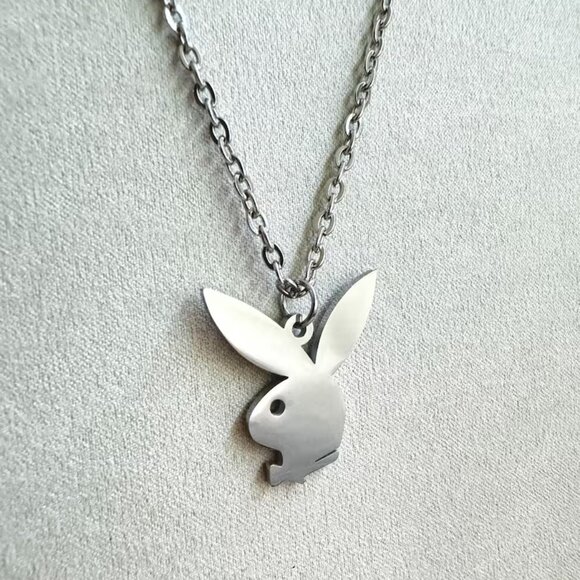 PLAYBOY Jewelry - Playboy Necklace - Silver - 22 Inches - Dainty Necklace - Unisex - Y2K